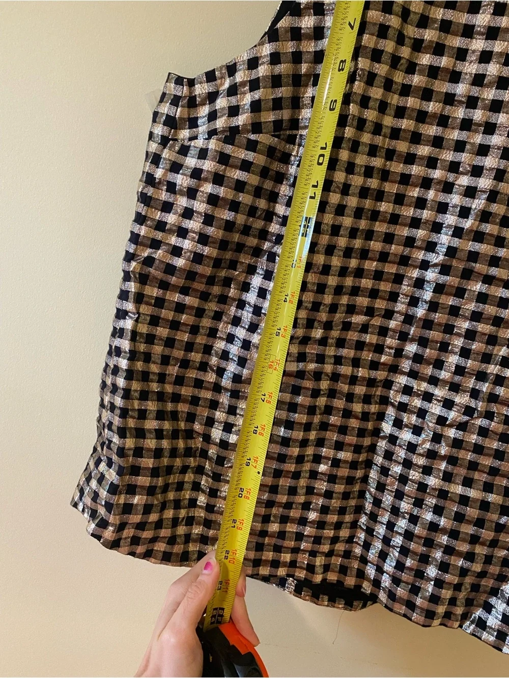 J Crew Gingham Gold and Black Ruffle Blouse